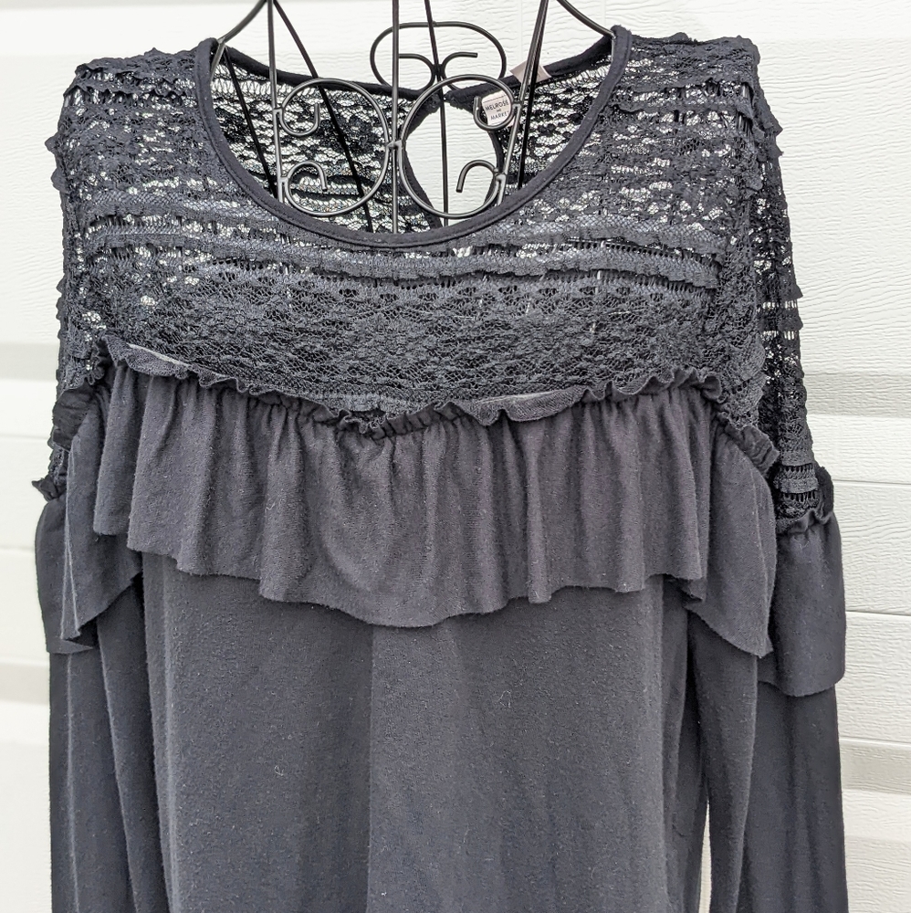 Merlose and Market Bohemian Black Lace Long Sleeve Top Size S - Picture 5 of 6
